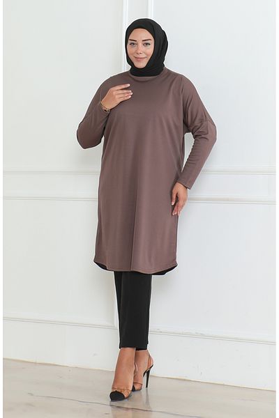 sefamerve Plus Size Seasonal Relaxed Fit Basic Tunic 8738-01 Καφέ