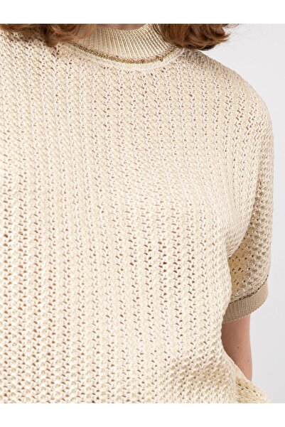 Serianno Organik Pamuk Karışımlı Varak Baskılı Kazak Kzk8024kemık