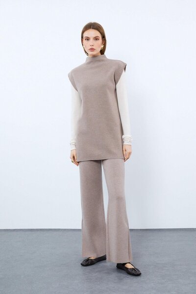 Serianno Kaşmir ve Yün Karışımlı Balıkçı Yaka Yırtmaç Detaylı Tunik