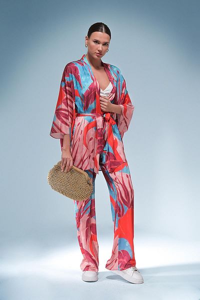 EXPLOSION Patterned Satin Wide Leg Trousers