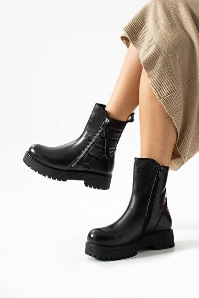 FOLLİNİ Μαύρα γυναικεία μποτάκια από γνήσιο δέρμα