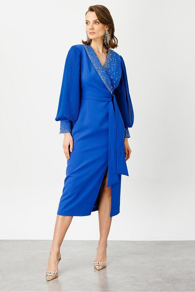Moda İlgi Modailgi Φόρεμα με πλισέ μανίκια με πέτρινη λεπτομέρεια