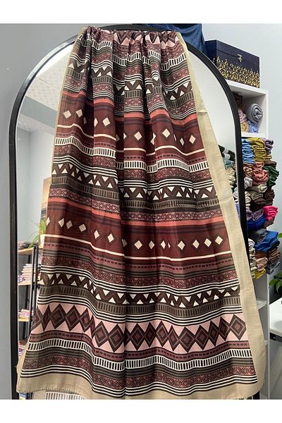 AMİNENESİL Aminenesil Moda Cashmere Μαλακό Βαμβακερό Σάλι Καφέ Μπεζ Χρώμα