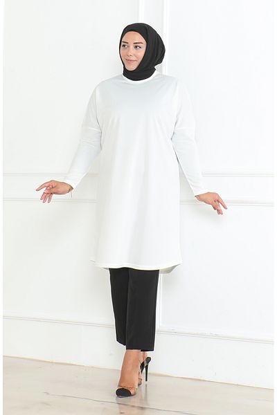 sefamerve Large Size Seasonal Comfortable Cut Basic Tunic 8738-03 White