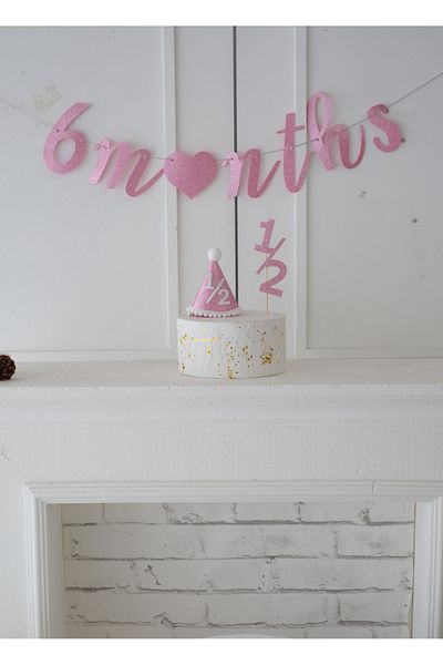Partifabrik 6 Months Half Age - Candy Pink, Glittery Hat and Cake Decoration Graffiti Set