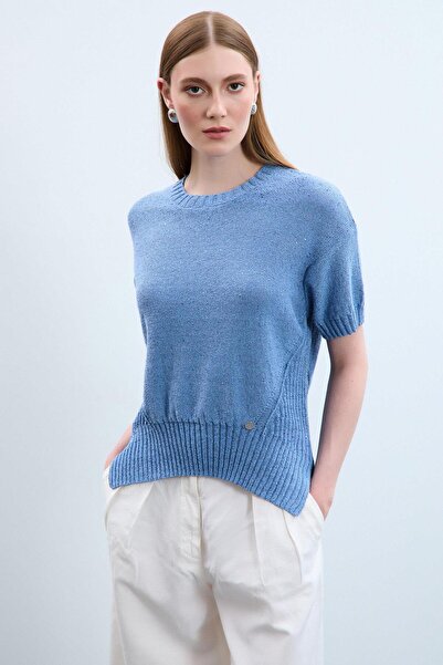 Serianno Bisiklet Yaka Örgü Detaylı Pullu Kazak