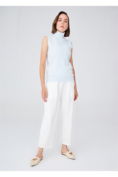 Peraluna Balıkçı Yaka Dar Kalıp Kolsuz Bluz - Açık Mavi