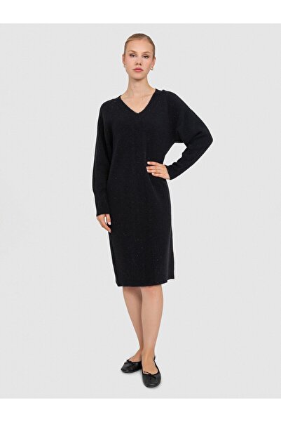 Serianno Yün Karışımlı Tüvit Örgü Elbise Elb7524sıyah