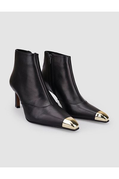 Cabani 100% Genuine Leather Black Zippered Women's Heeled Boots
