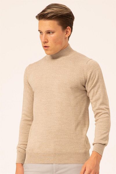 SÜVARİ Ανδρικό πλεκτό Süvari Wool Acrylic Plain Half Fisherman Beige