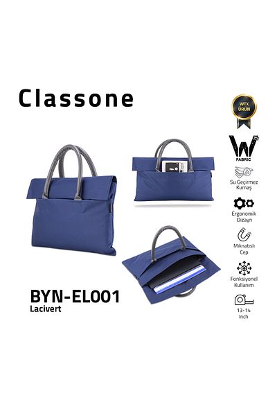 Classone كمبيوتر محمول مقاس 13-14 بوصة، ماك بوك إير، حقيبة يد للكمبيوتر المحمول - حقيبة حمل - قماش مقاوم للماء WTXPRO - أزرق داكن