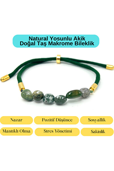 YILDIZ DOĞAL TAŞ Sertifikalı Natural Yosunlu Akik Doğal Taş Makrome Bileklik ...