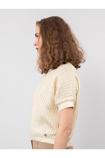 Serianno Organik Pamuk Karışımlı Varak Baskılı Kazak Kzk8024kemık