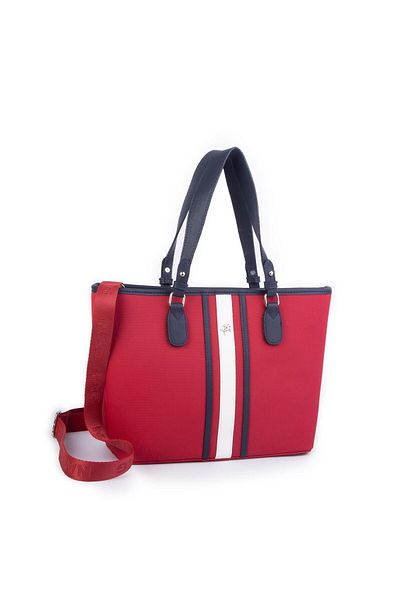 Nas Bag Geantă de umăr elegantă pentru femei în stil sport - curea reglabilă, roșu bleumarin alb (33x27)