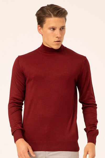 SÜVARİ Cavalry Wool Acrylic Plain Half Fisherman Burgundy Men's Knitwear