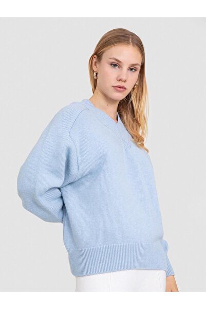 Serianno Organik Yün Ve Organik Pamuk Karışımlı V Yaka Kazak KZK8706MAVI