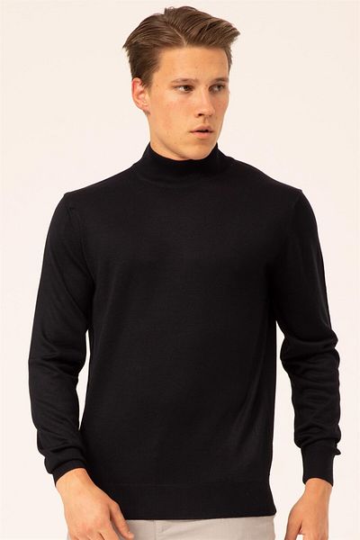 SÜVARİ Süvari Comfortable Fit Half Fisherman Black Plain Knitwear