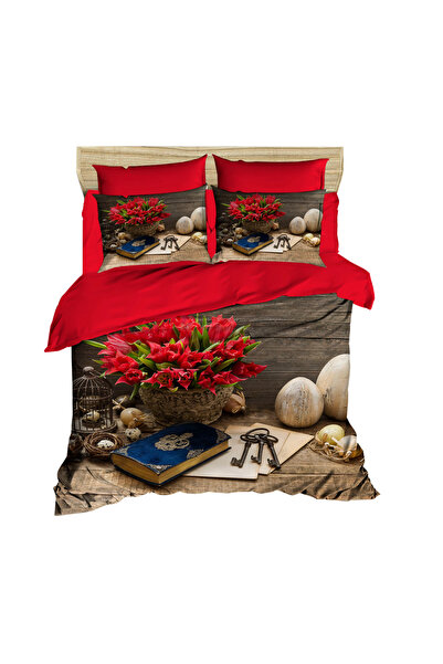 Fabeteks Book Key and Roses 3D Digital Double Duvet Cover Set