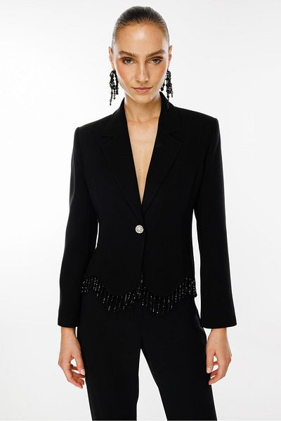Moda İlgi Black Modailgi - Beaded Tassel Short Jacket