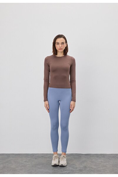 TUBİA Γυναικείο μακρυμάνικο μπλουζάκι καφέ με λαιμόκοψη