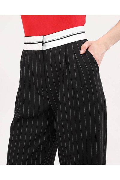 OUZ Fashion Women's Striped Belt Detailed Palazzo Trousers