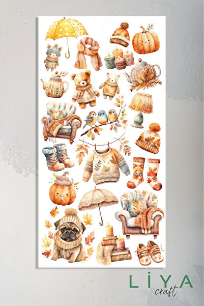 LiyaCraft Autumn Temalı Sticker Planner Ajanda Bullet Journal Için Uygun Set