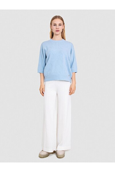 Serianno Kaşmir Karışımlı Örgü Oyunlu Kazak KZK6130MAVİ