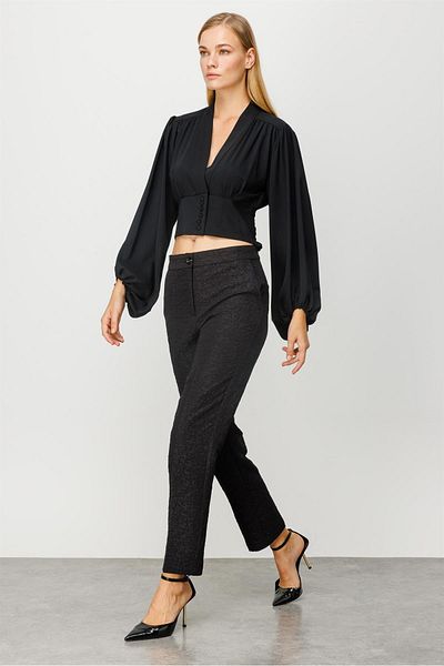 Moda İlgi Modailgi Sleeve Wide Gathered Crop Blouse Black