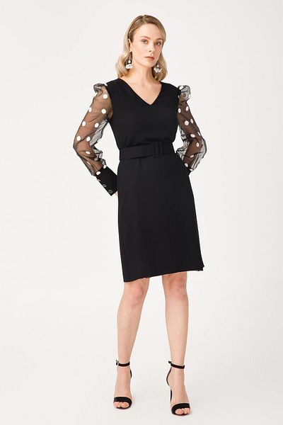 Moda İlgi Φόρεμα Organza Sleeve Ecru/Μαύρο Modailgi