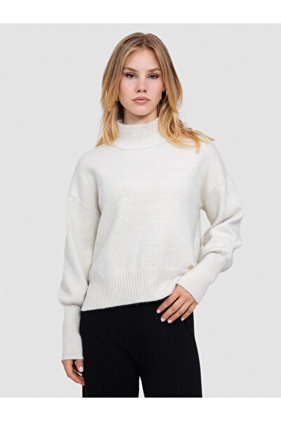 Serianno Organik Pamuk Karışımlı Metalik Tüylü Dik Yaka Kazak KZK7244KEMIK