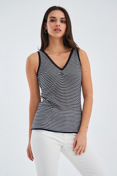 Peraluna Thin Striped V-Neck Women's Knitwear Undershirt - Navy/White
