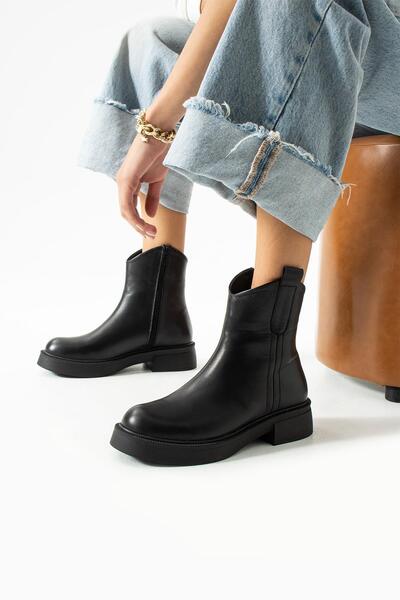 FOLLİNİ Μαύρα γυναικεία μποτάκια από γνήσιο δέρμα