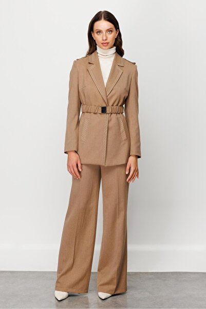 Moda İlgi Modailgi Apoletli Beli Lastik Kemerli Ceket Vizon