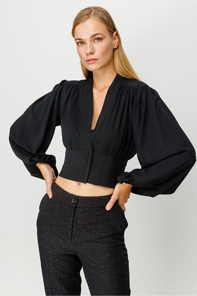 Moda İlgi Modailgi Sleeve Wide Gathered Crop Blouse Black
