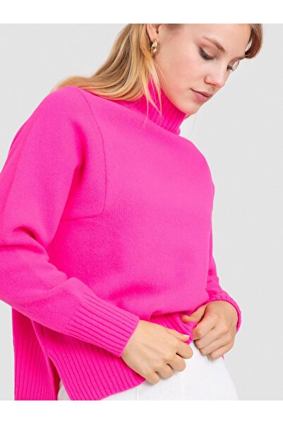 Serianno Kaşmir ve Yün Karışımlı Dik Yaka Kazak KZK7548PEMBE