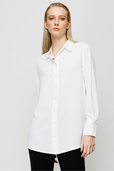 Moda İlgi Modailgi Düşük Omuzlu Salaş Gömlek Ekru
