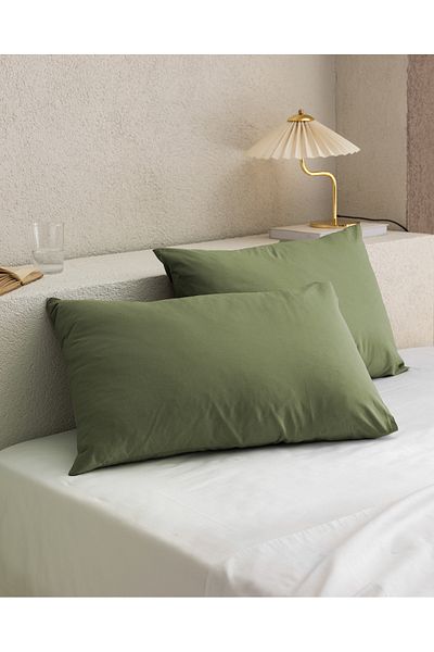 Madame Coco Manon 100% Cotton Ranforce Plain Set of 2 Pillowcases - Khaki