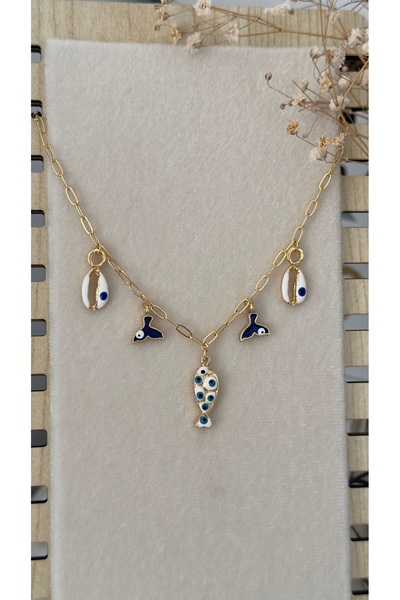 Brillo Ataç Zincirli Nazarlıklı Balık Şans Kolyesi