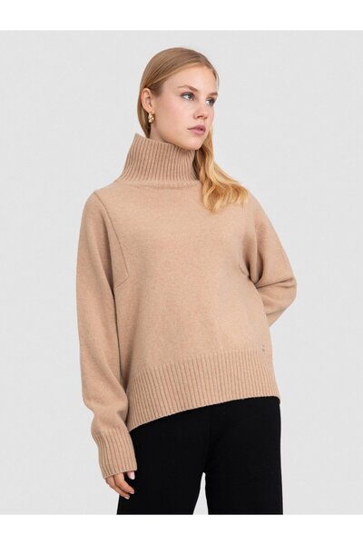 Serianno Kaşmir ve Yün Karışımlı Dik Yaka Kazak KZK7548BEJ