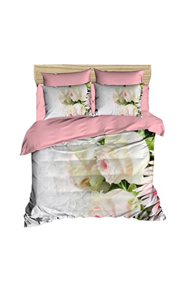 Fabeteks White Rose Ornament 3D Digital Double Duvet Cover Set