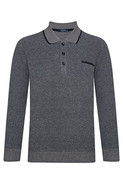 SÜVARİ Süvari Rahat Kalıp Polo Yaka Selanik Desen Cep Detaylı Gri Erkek Triko