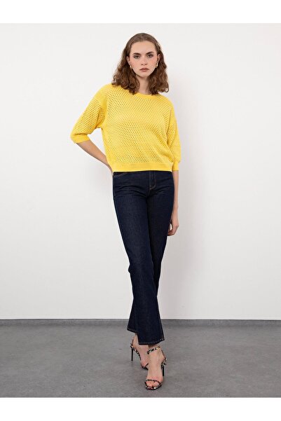 Serianno Organik Pamuk Karışımlı Ajurlu Kazak Kzk9364sarı