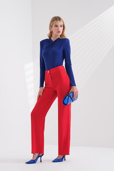 EXPLOSION Collared High Waist Pipe Leg Trousers