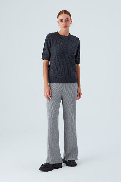 Peraluna Nıcole Blouse Hair Braided Short Sleeve Cashmere Γυναικεία Πλεκτά Μπλούζα - Anthracite