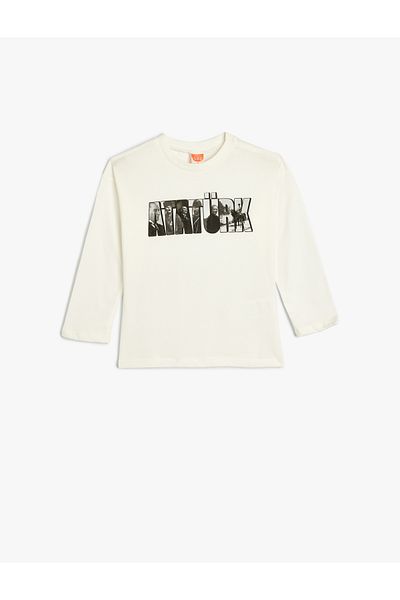 Koton Μακρυμάνικο βαμβακερό μπλουζάκι Atatürk Crew Neck