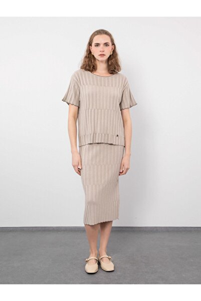 Serianno Örgü Oyunlu Midi Etek Etk9482bej
