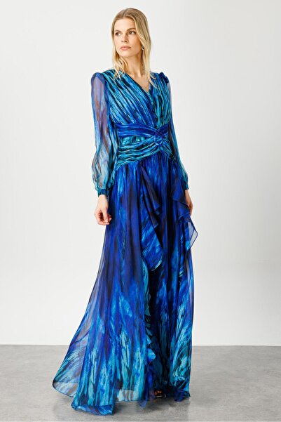 Moda İlgi Modailgi Pliseli Volan Detaylı Elbise Saks