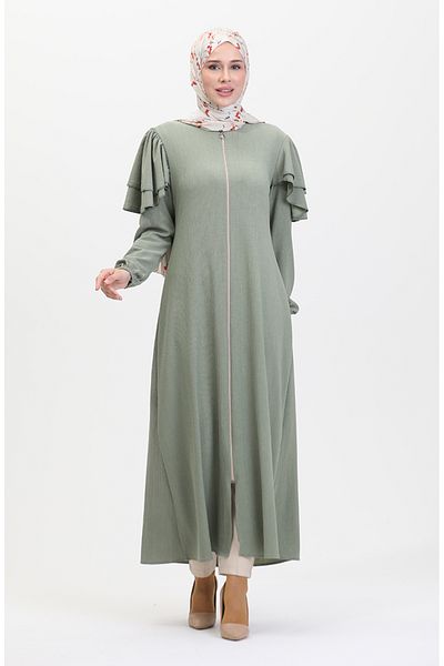 sefamerve Çağla Green Ruffle Sleeve - Ferace 1050-05