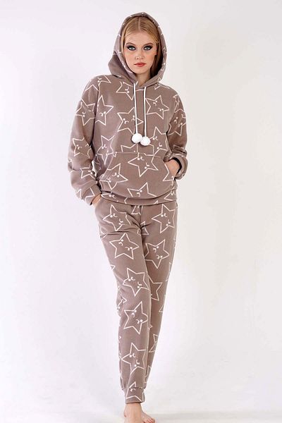VİENETTA Σετ γυναικεία πιτζάμα Espresso - Μακρύ μανίκι, Fleece Hood, C2T4N0O403