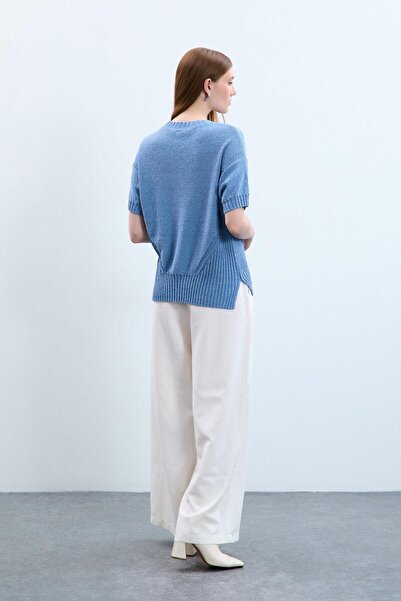 Serianno Bisiklet Yaka Örgü Detaylı Pullu Kazak